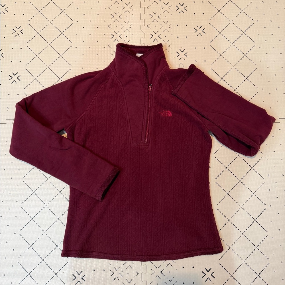 The North Face Jacket Womens Red Maroon Patterned 1/4 Zip Pullover Fleece S